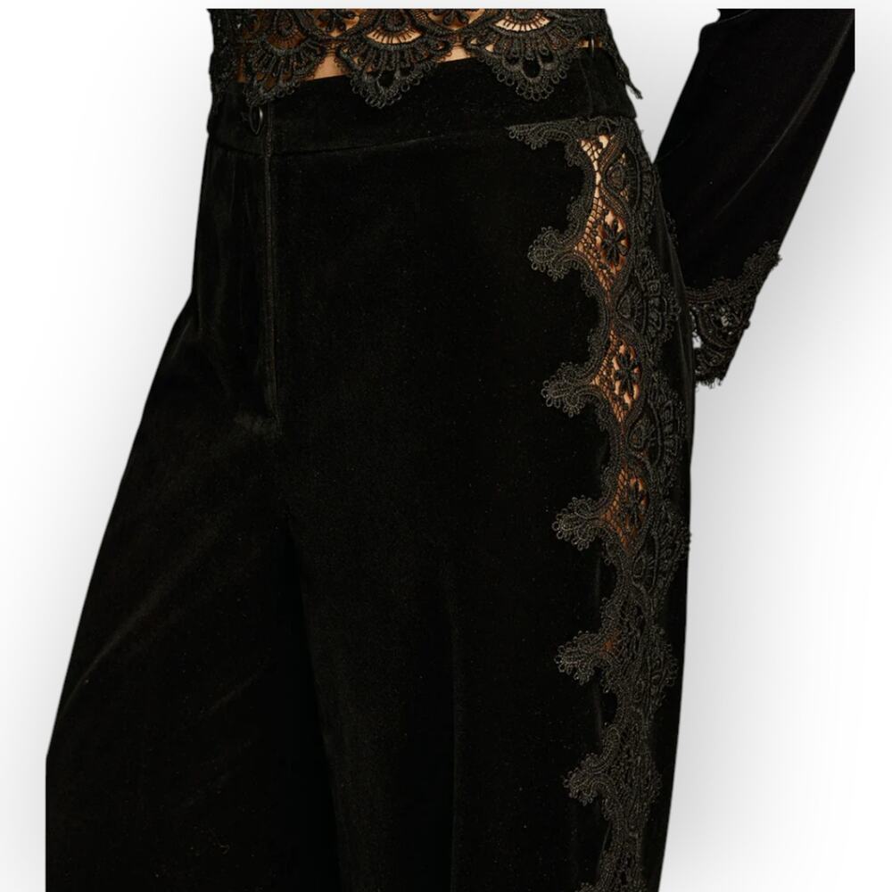 Commense Velvet Lace Pants Black Straight Leg Size L NWT Dark Romantic Elegant
